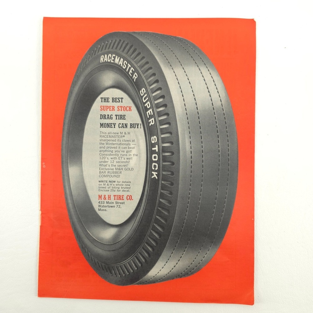 M&H Racemaster Tire Promo Art Bold Red Vintage Advertising Upcycled Decor 1960s